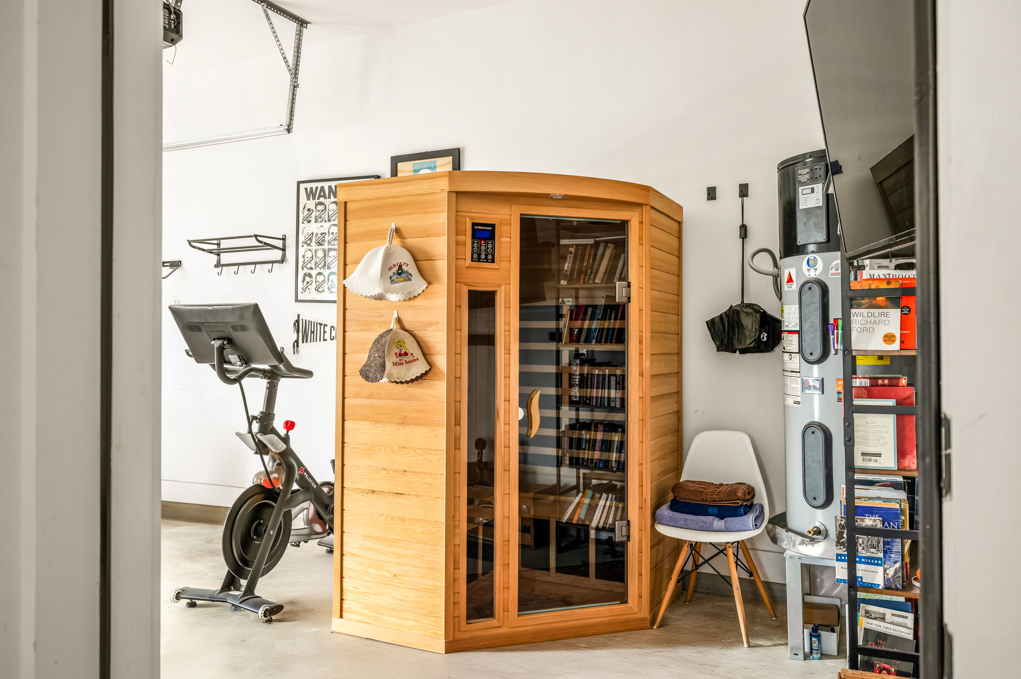 Infrared sauna located in the private gym for post-workout relaxation
