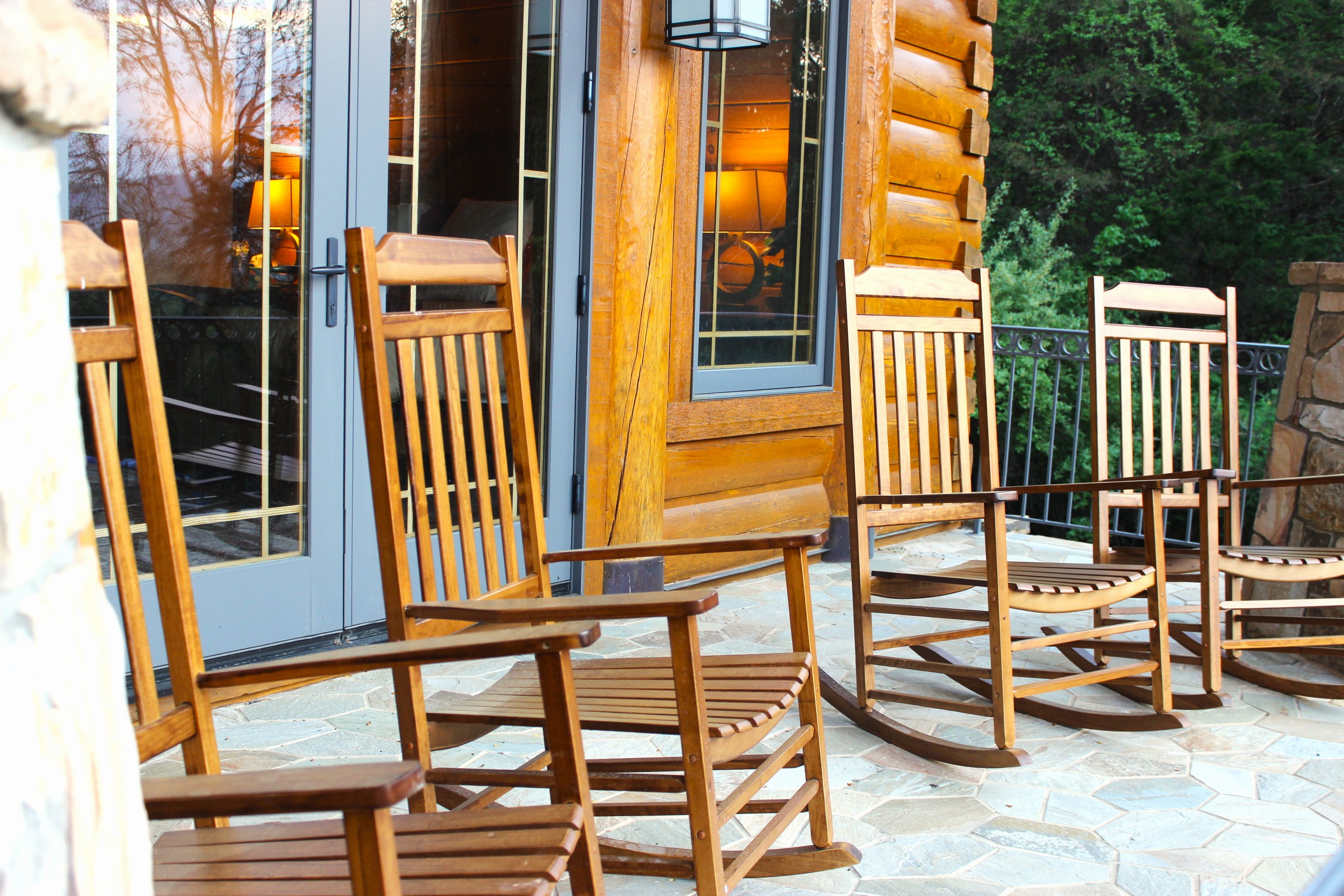 Enjoy your morning cup of coffee while rocking on the patio and being surrounded by nature