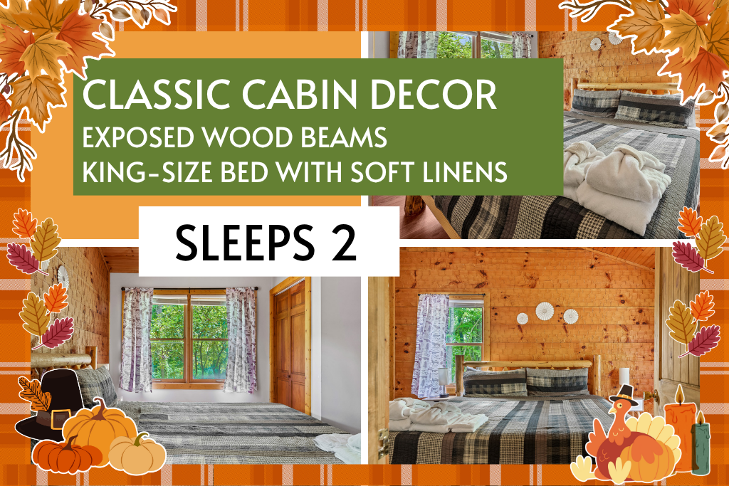 Drift off in a luxury king bed beneath charming wood-beam ceilings and soft linens.