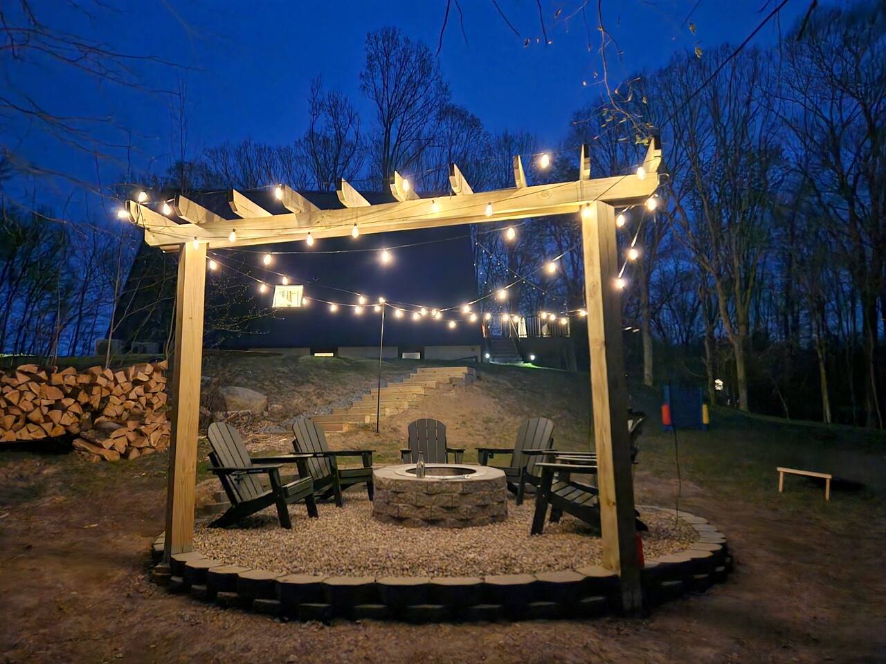 Fire-pit with seating, enjoy smores and listening to the sound of running water 