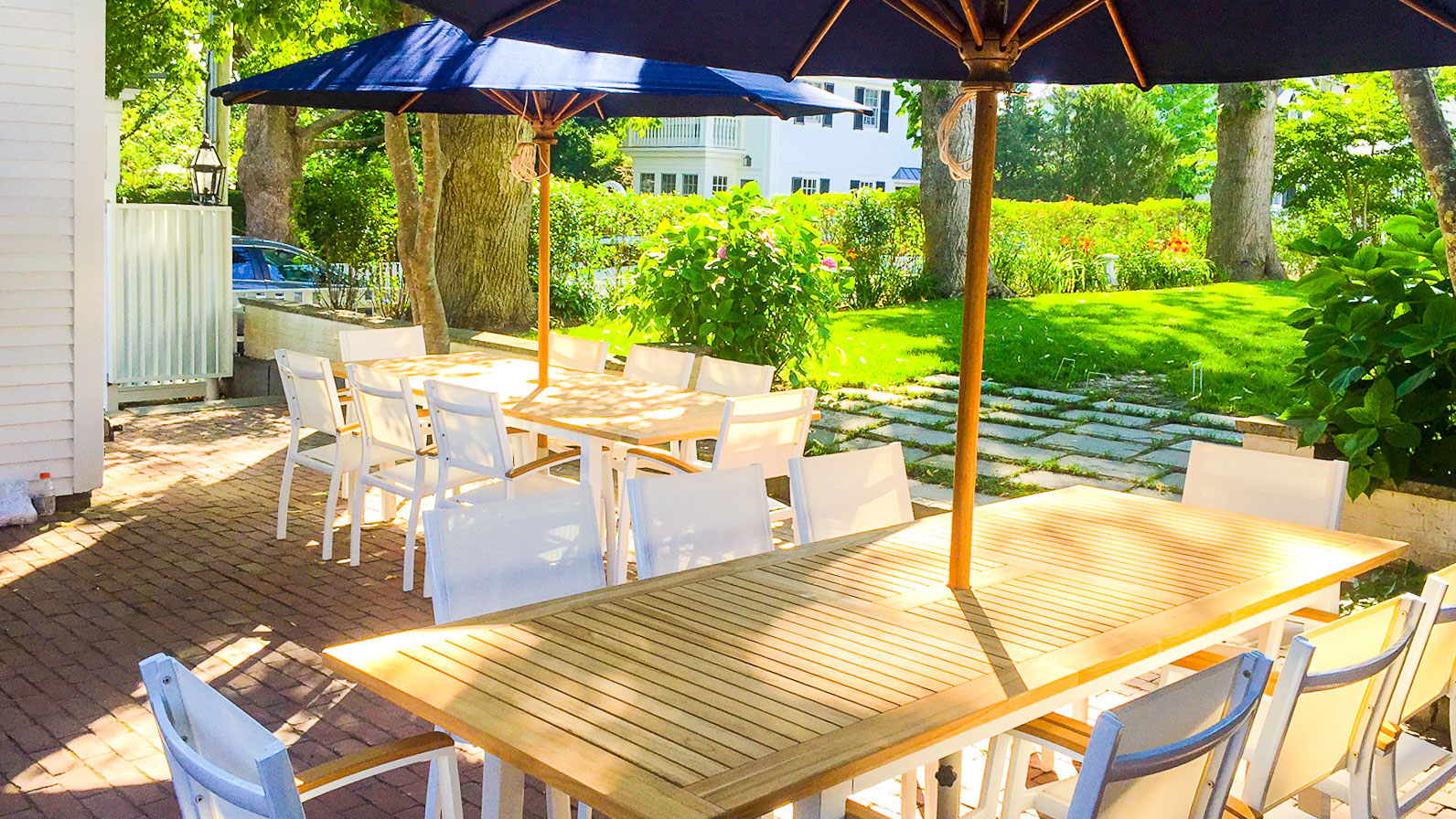 West and East 8 person patio tables
