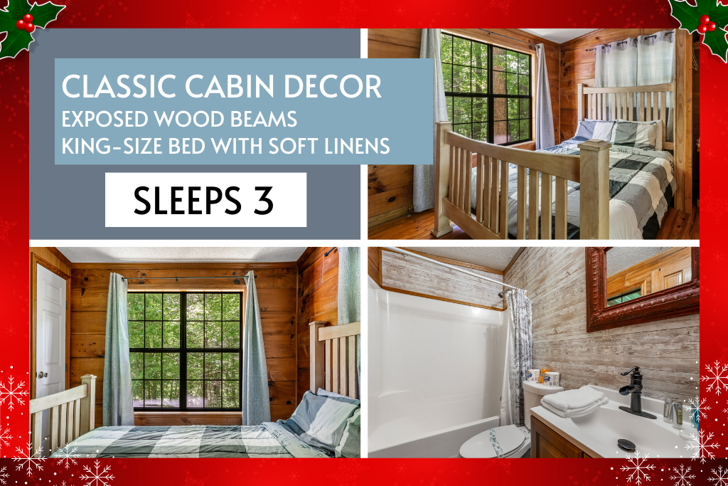 Sleep under exposed wood beams – classic cabin vibes, all comfort