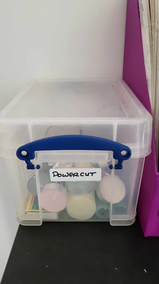 Emergency candles for power outage:
Located in the common area upstairs, shared between the guests.