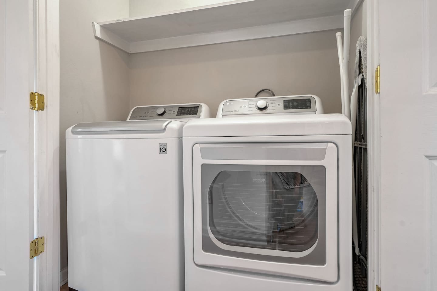 This picture is boring but we really do provide two-sets of brand new high capacity LG laundry machines, with Ironing boards, detergent, and everything you might need!