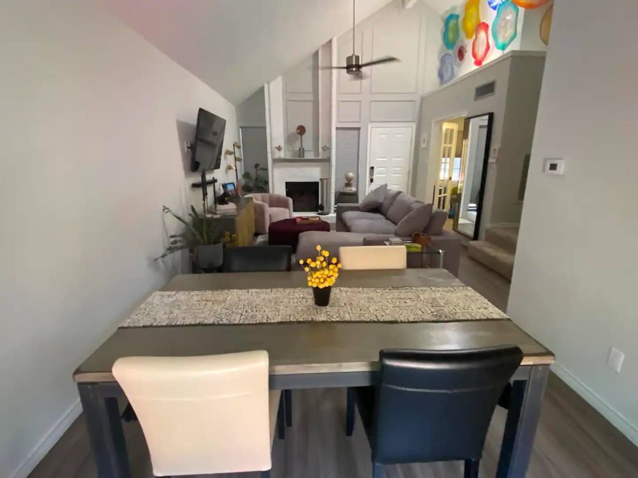 Dining area with seating for four and open layout to the living room