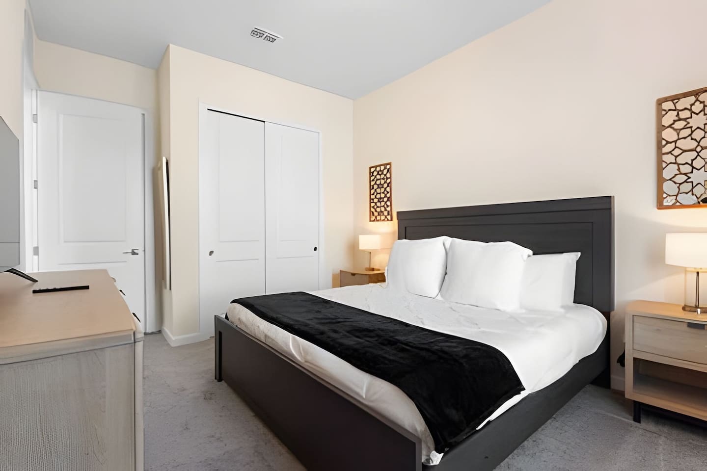 A bright, stylish bedroom with a king-size bed—ideal for ultimate comfort.