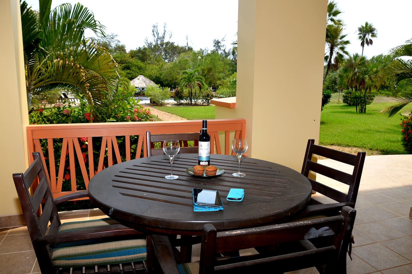 Outside dining  pool view 2