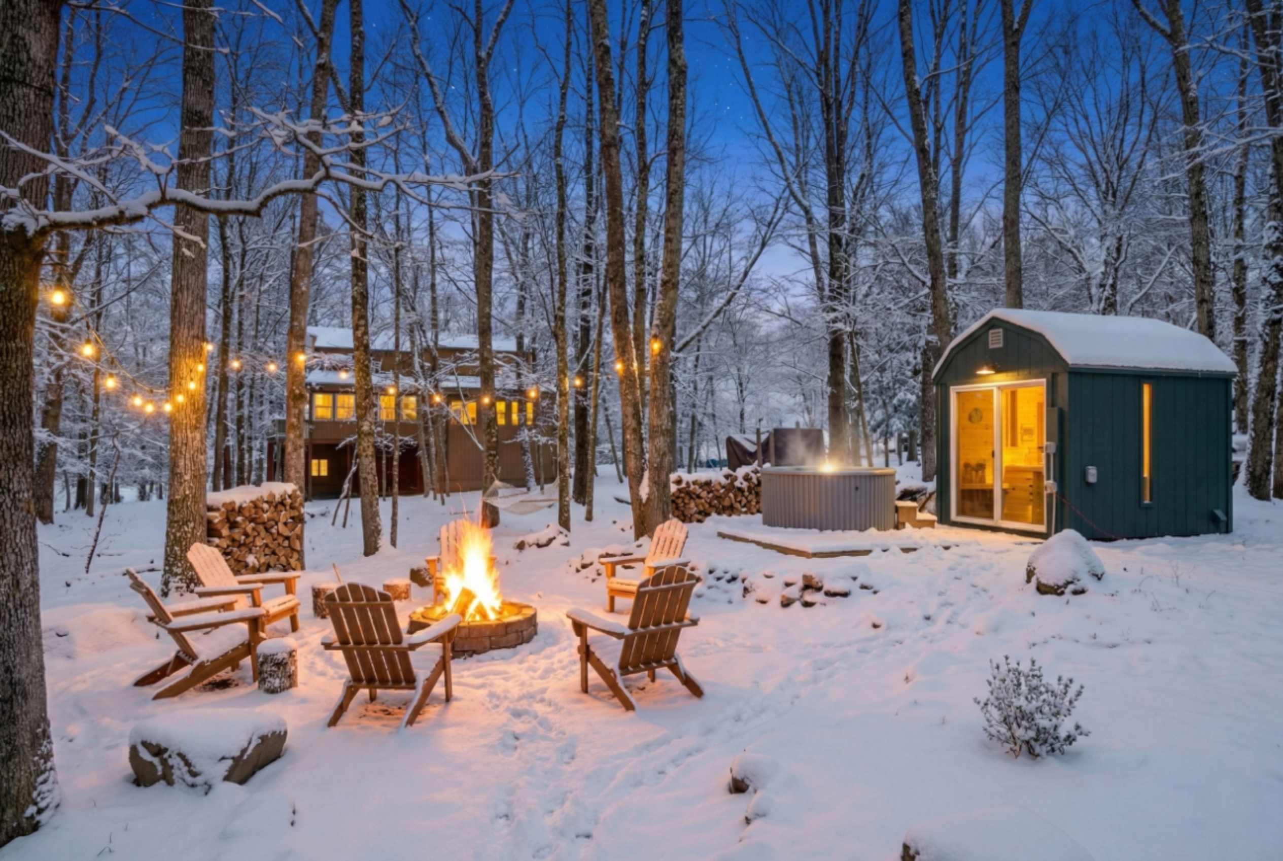Firepit, hot tub and private Finnish-style sauna