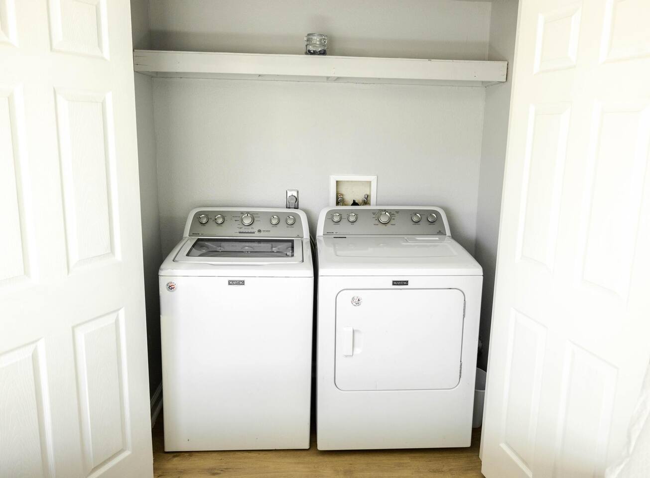 Enjoy the convenience of a full-size washer and dryer, perfect for extended stays or quick refreshes.
