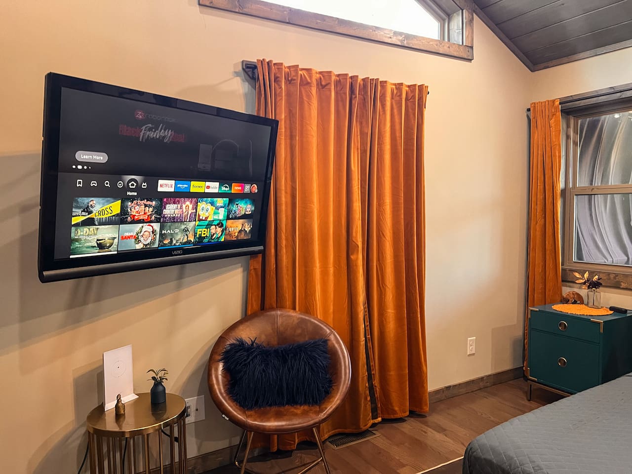 Main Bedroom has a smart TV for movie nights in bed.