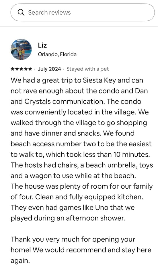 One of our many 5 star reviews from equally fantastic guests