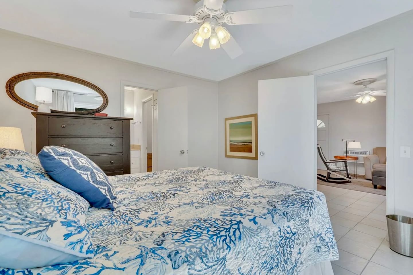 Bedroom with dresser and mirror
