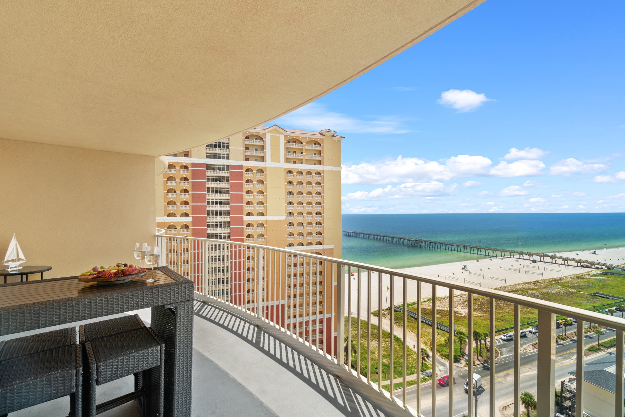 Spacious balcony overlooking the beautiful white s