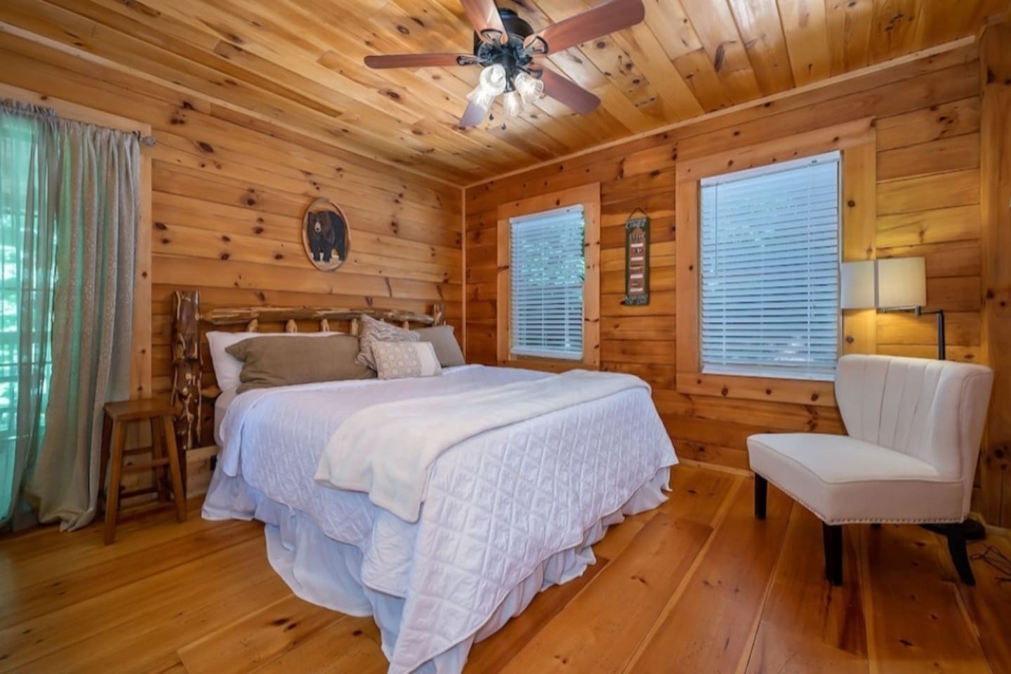 Master bedroom 1 with king bed and full bath with hand carved stone spa shower.