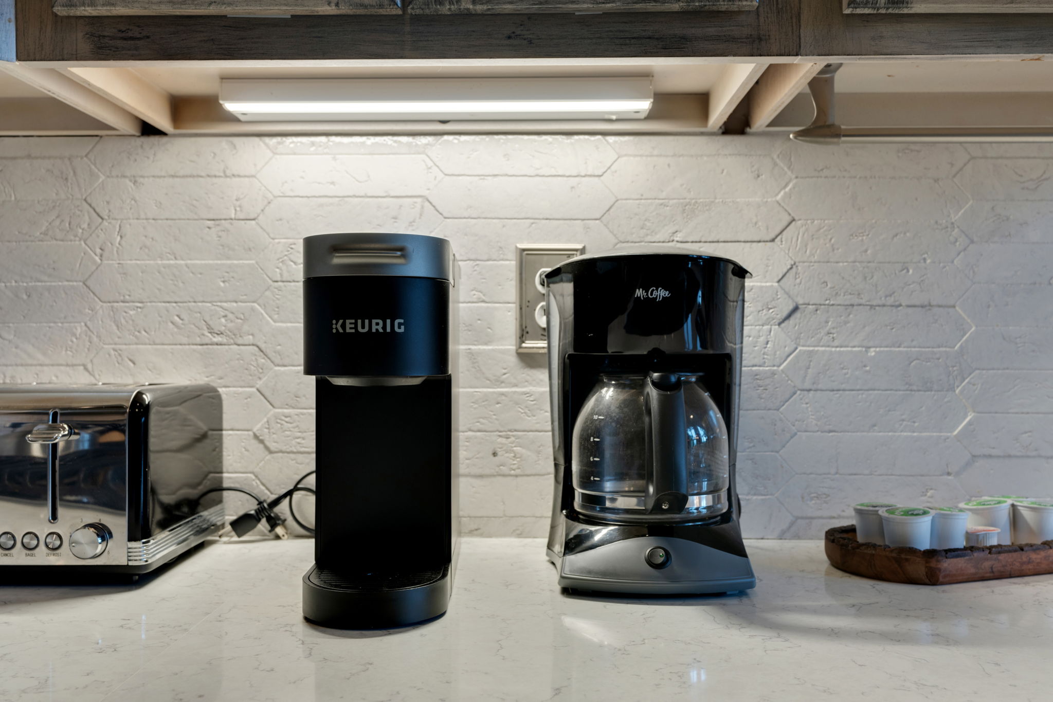 Drip coffee makers and Keurig provide.