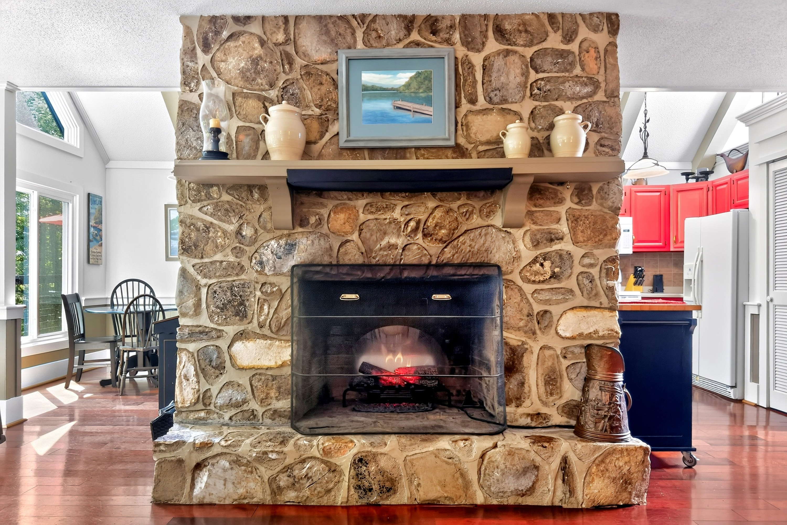 Stone fireplace is non operational at this time
