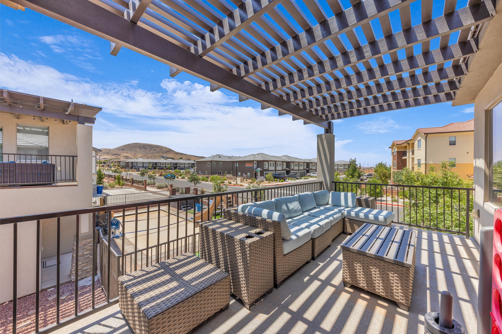 Mountain-view lounge with shade