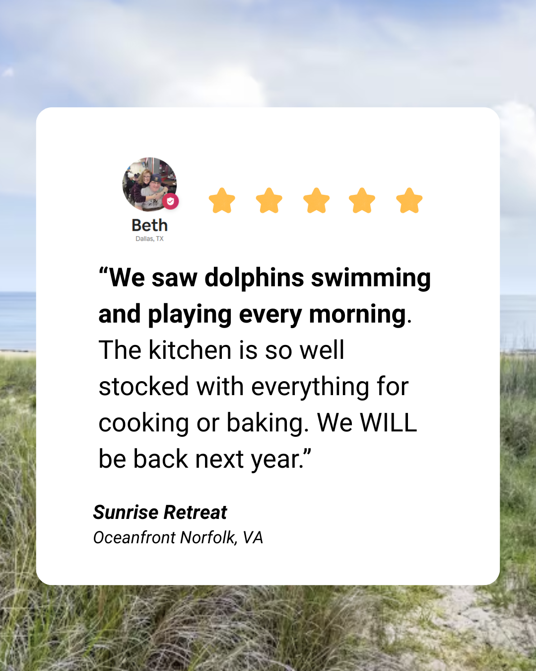Here is a review from a recent group that stayed at our home