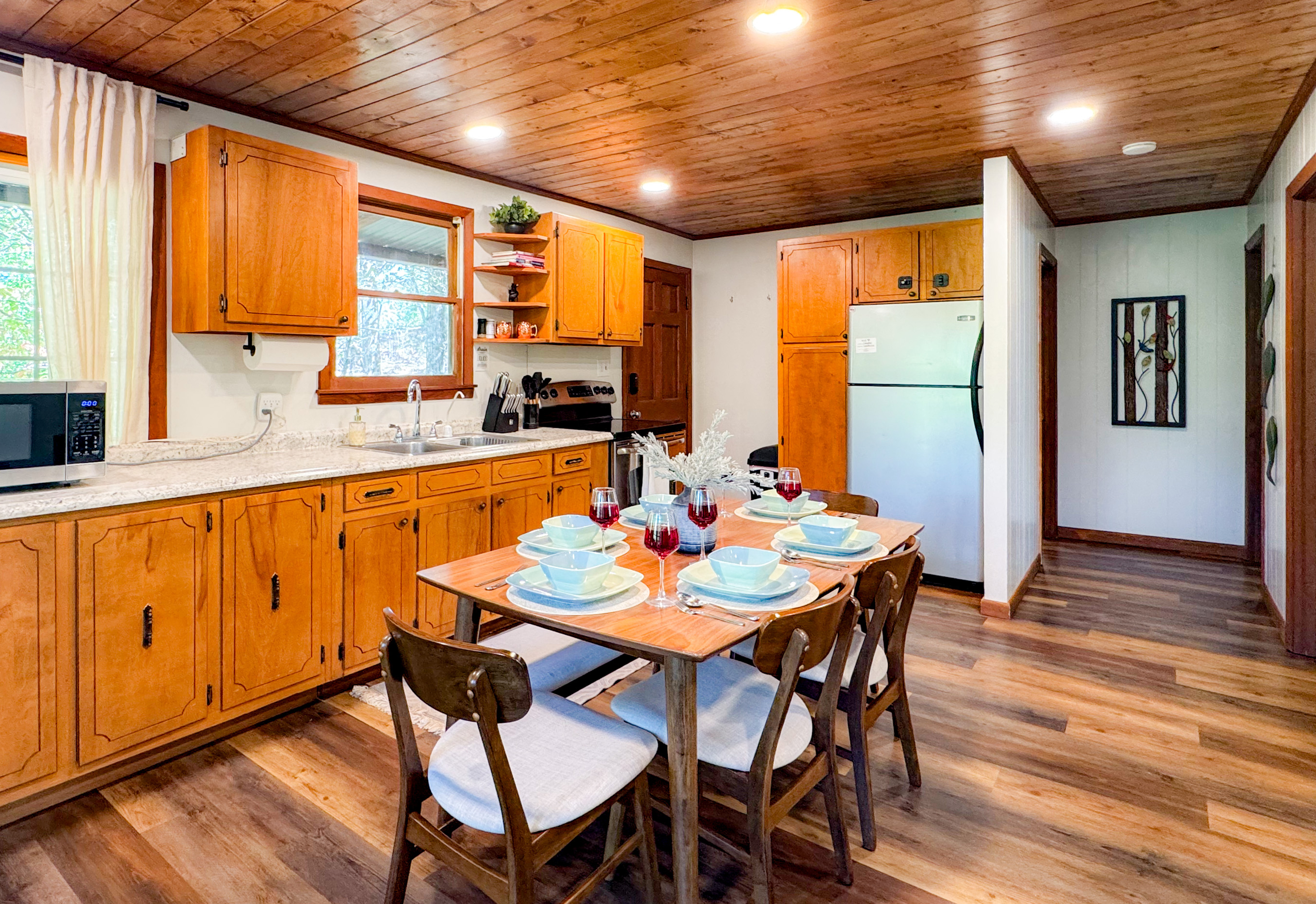 Dining and kitchen area on the main level of the cabin