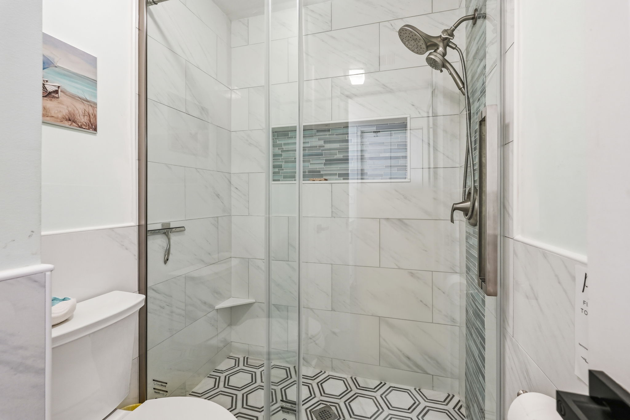 Walk in shower in ensuite bathroom