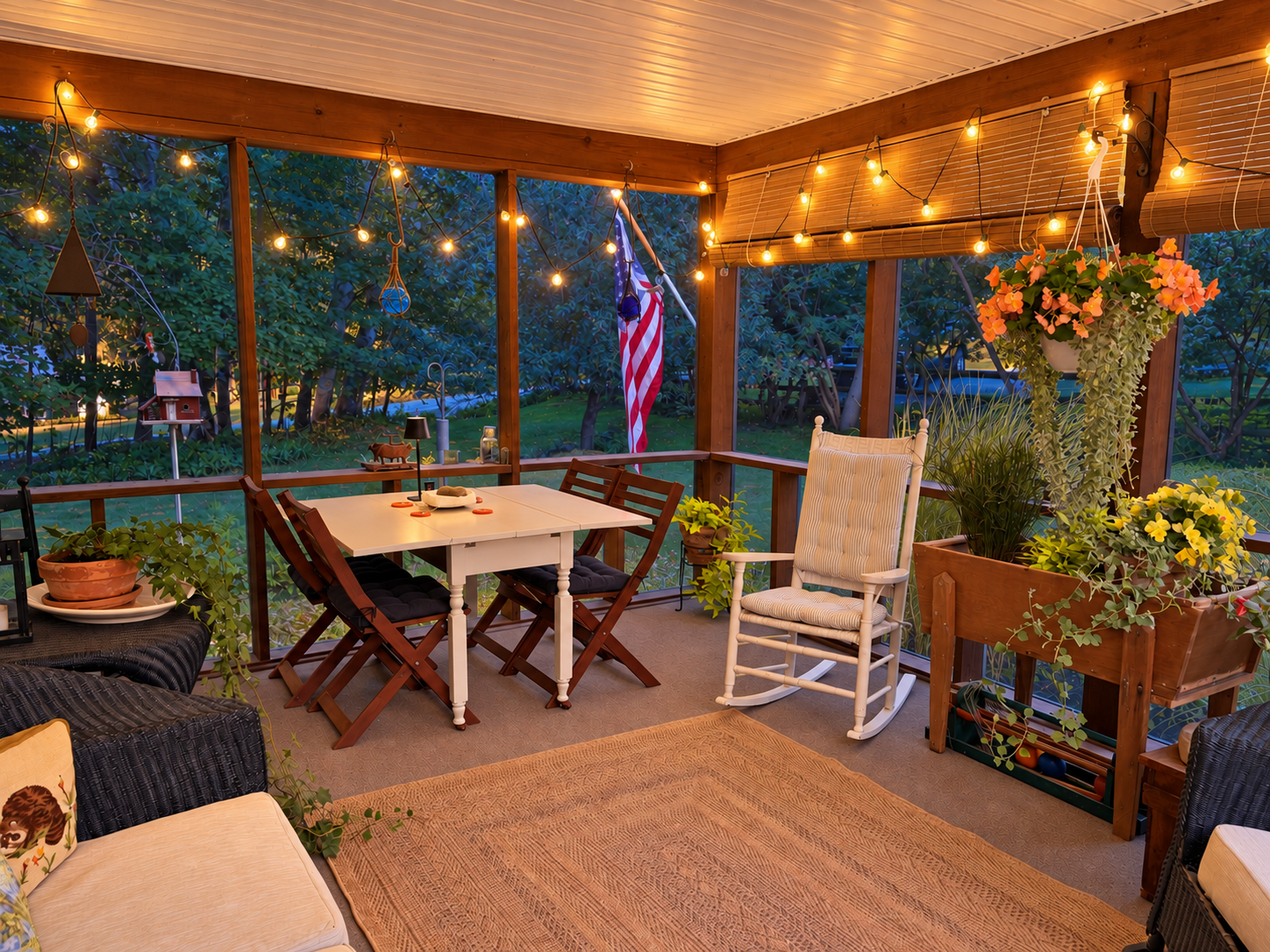 Enjoy evening meals on the screened porch.