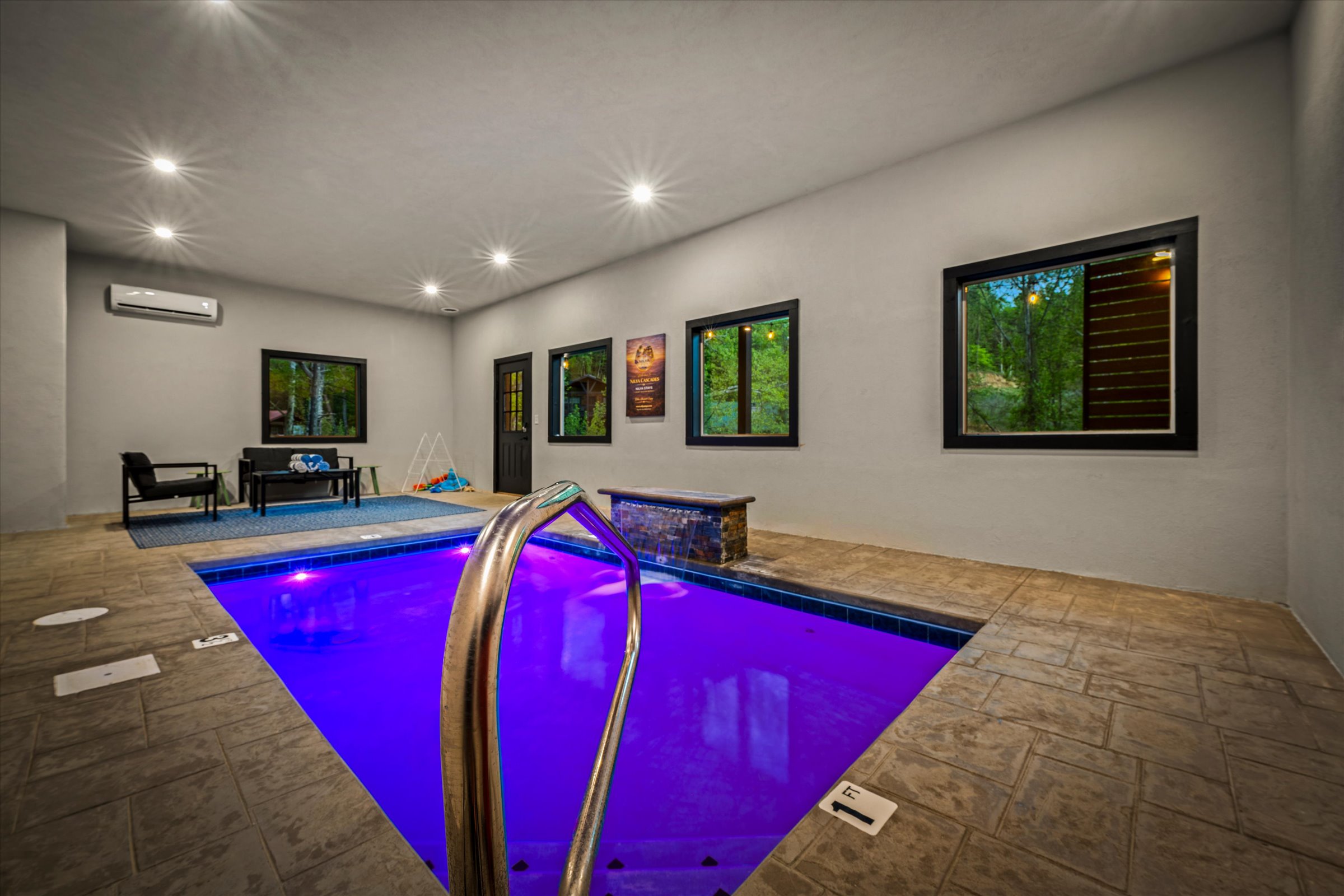 Experience total privacy in your own heated oasis. The ambient night lighting creates a serene atmosphere for a late-night swim in any season.