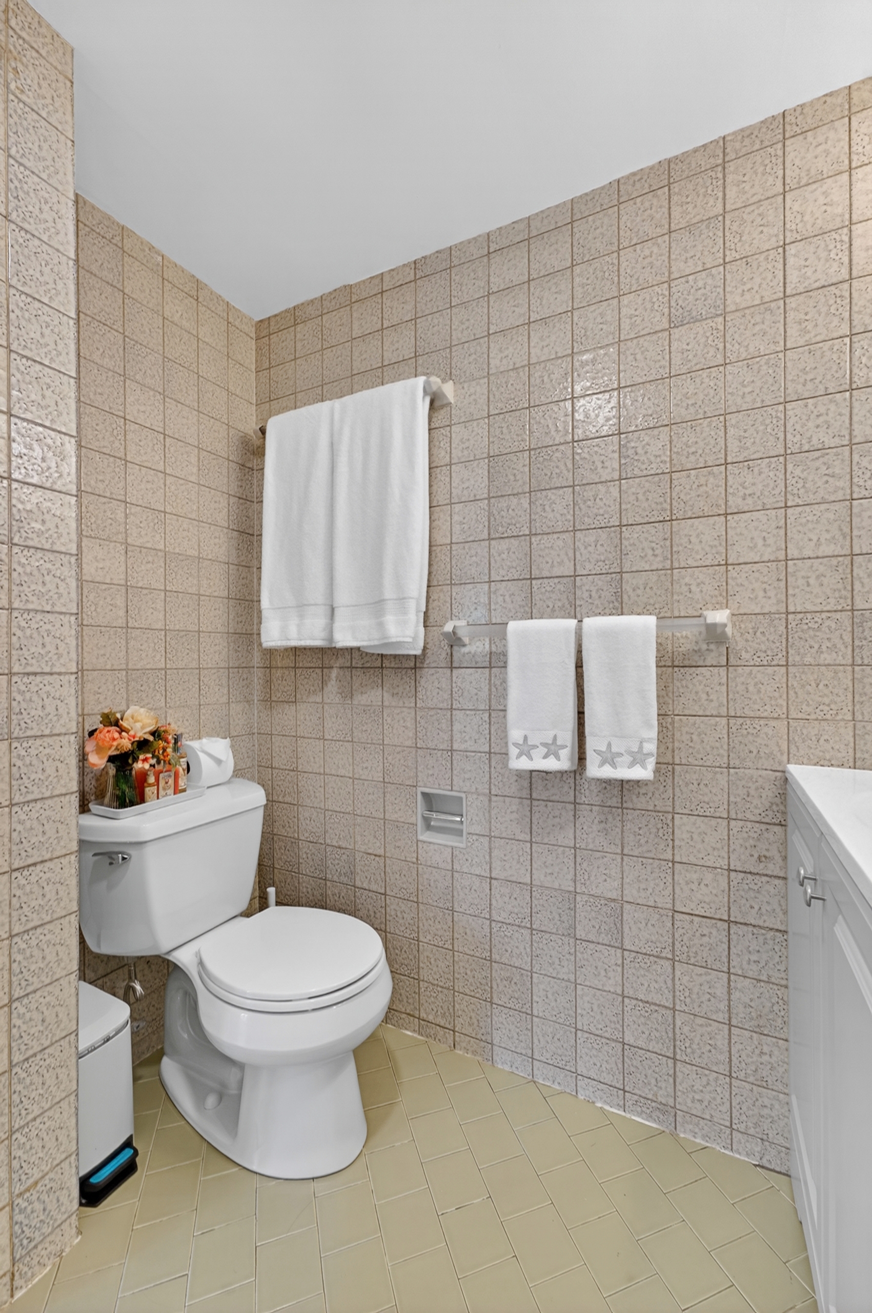Fresh and inviting bathroom with thoughtful touches to help you feel at home.