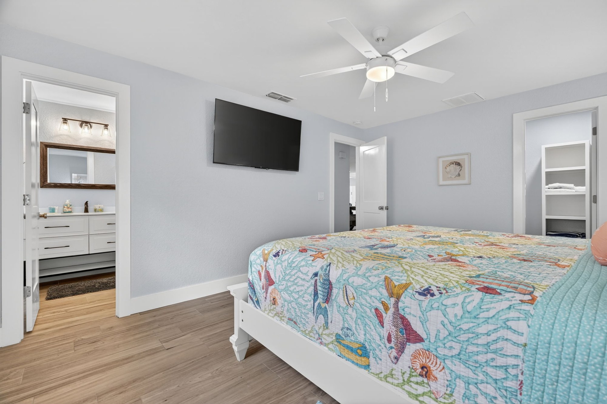 Bedroom with colorful bedspread