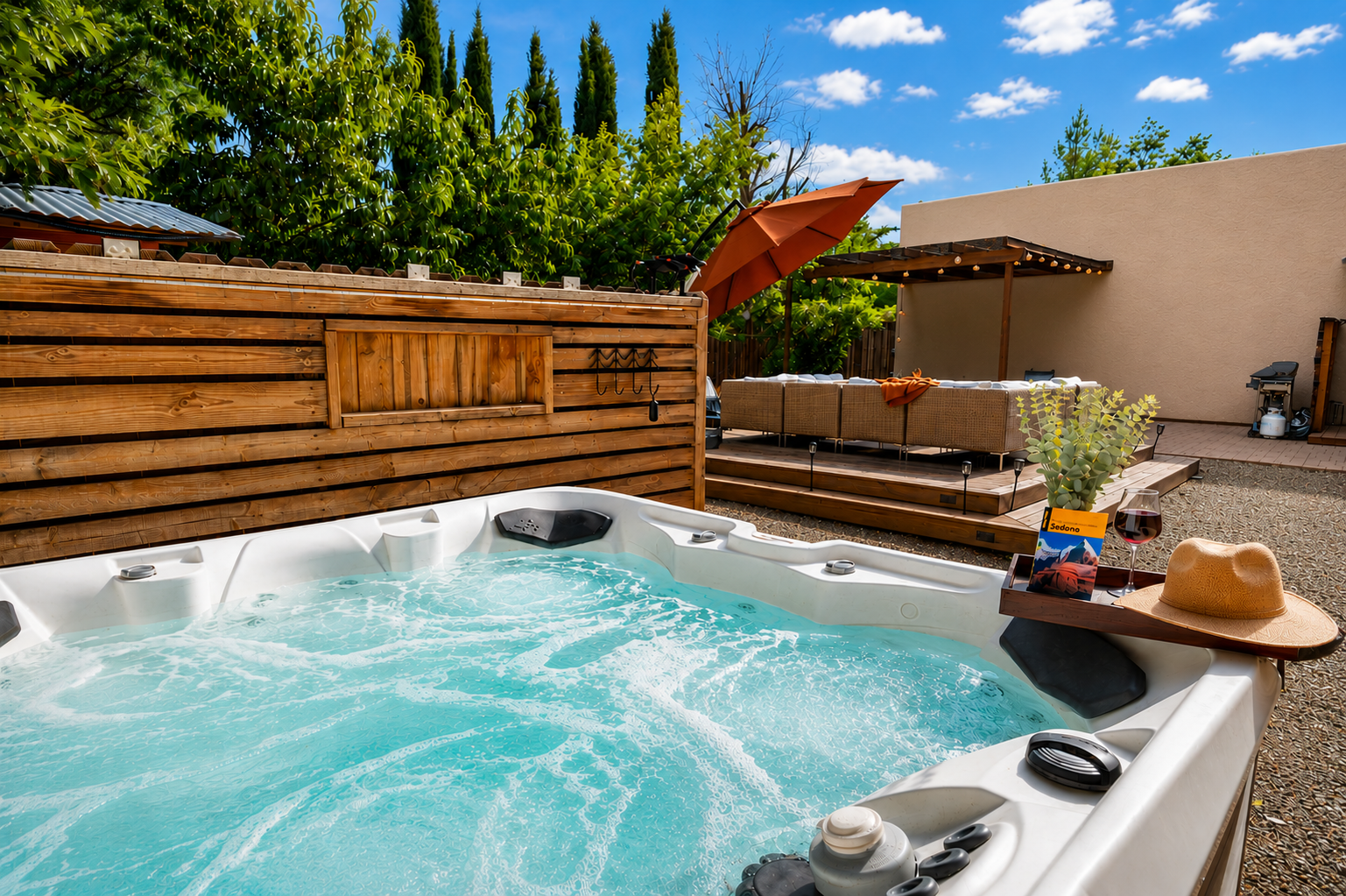 {Hot Tub} Relax in your private 6-person hot tub after a long hike or a day of exploring.
