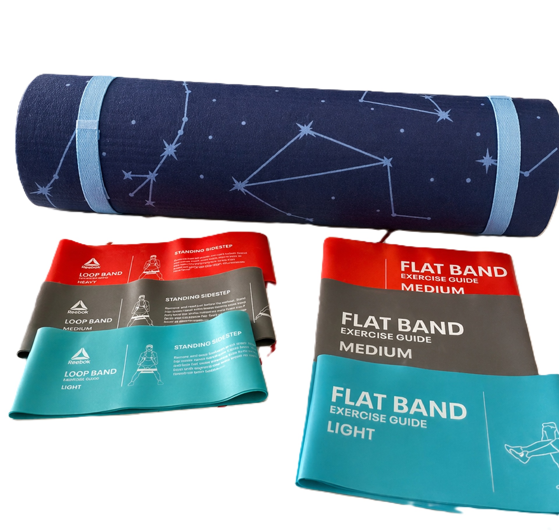 Resistance band exercise equipment and yoga mat available in the closet, for your convenience