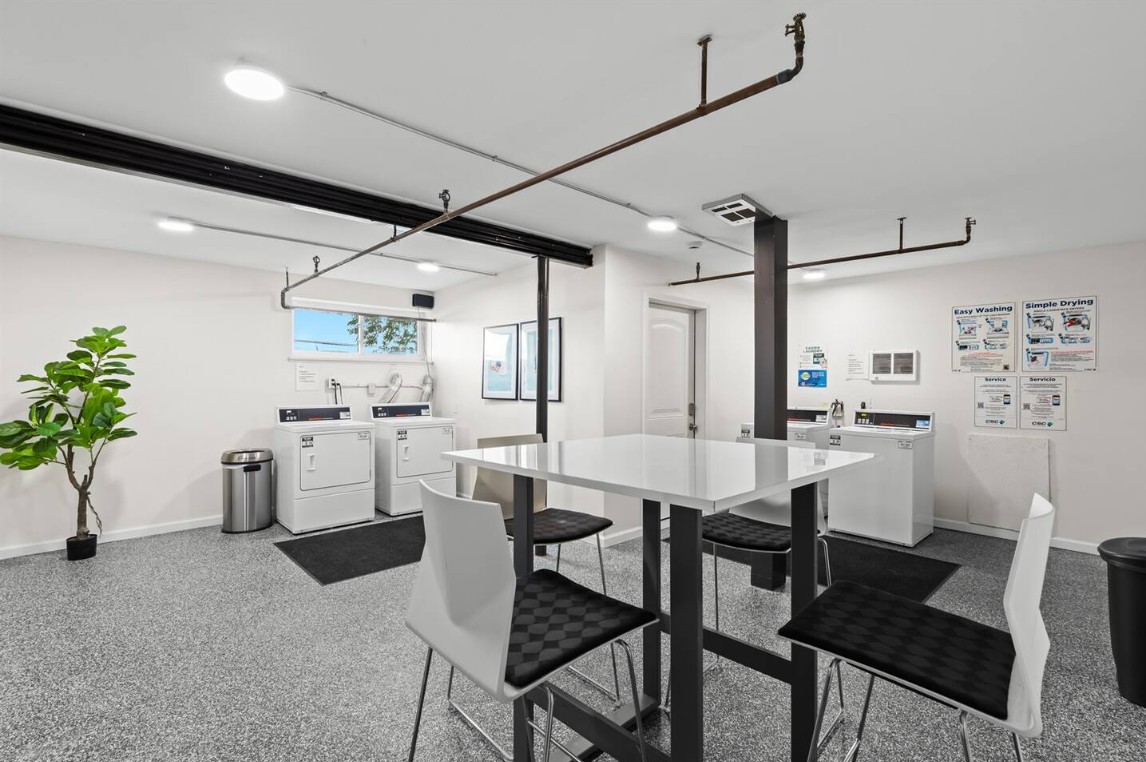 Take advantage of our clean and modern laundry facility, complete with folding space and a seating area for your comfort.
