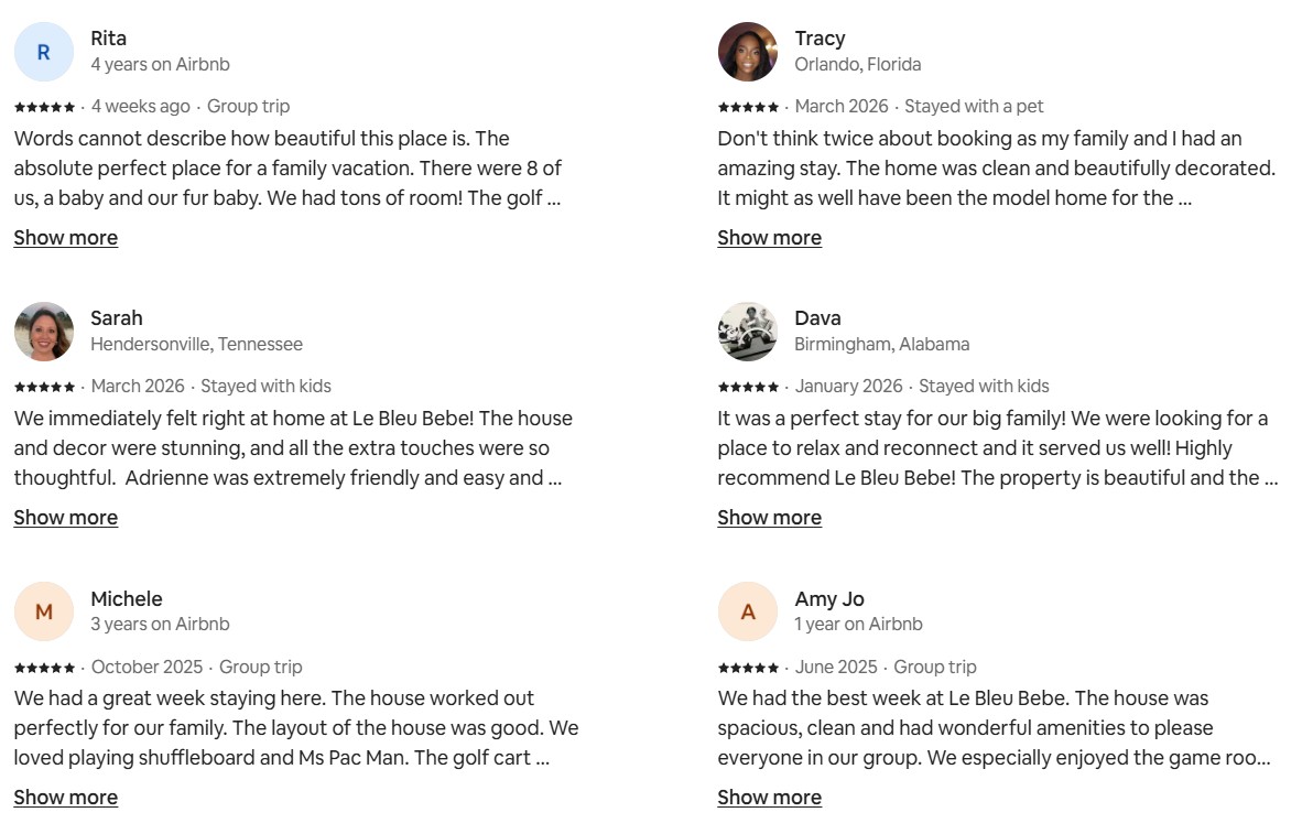 Testimonials from past guests of Le Bleu Bebe!