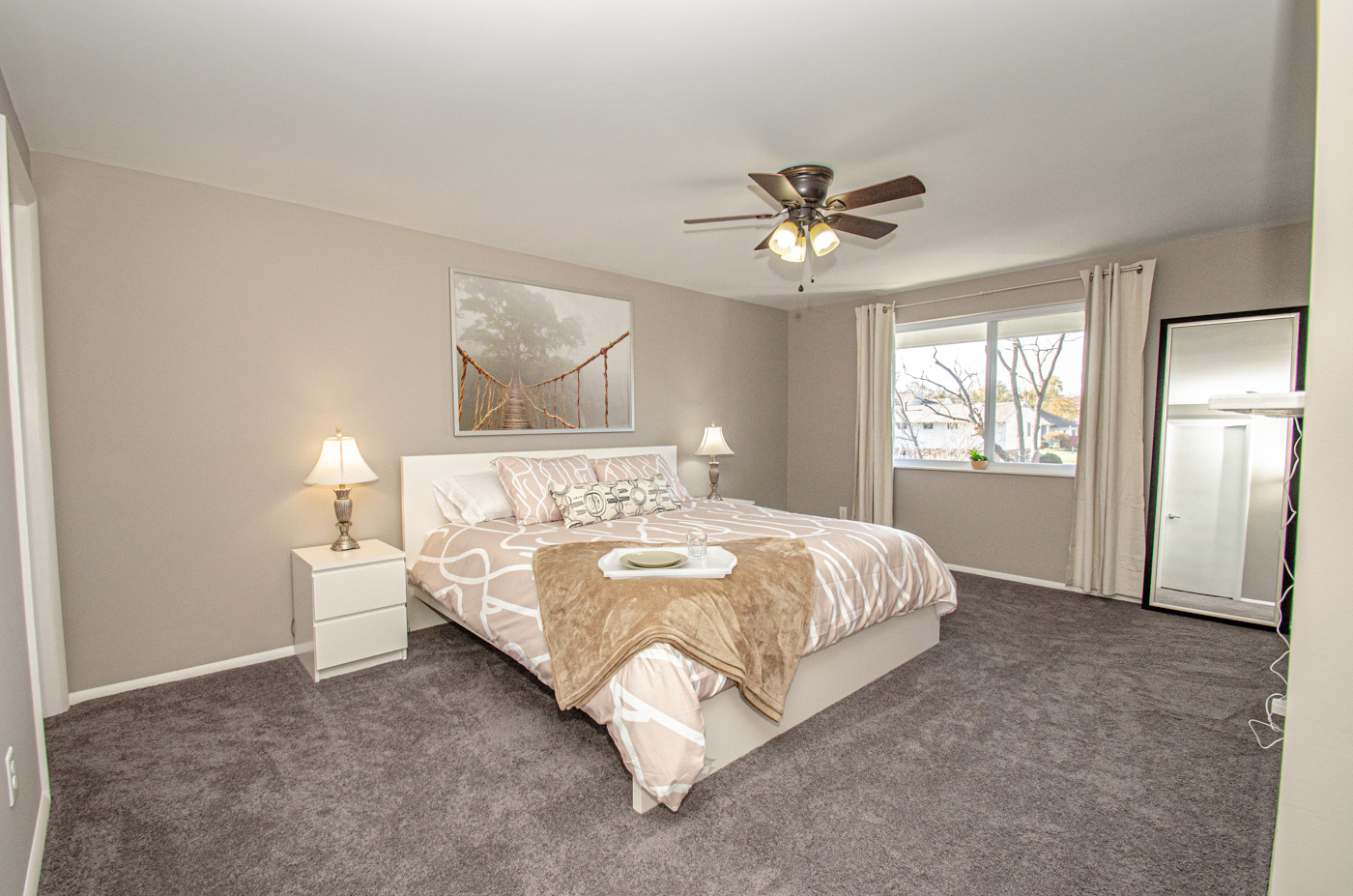 Spacious bedroom with king size bed