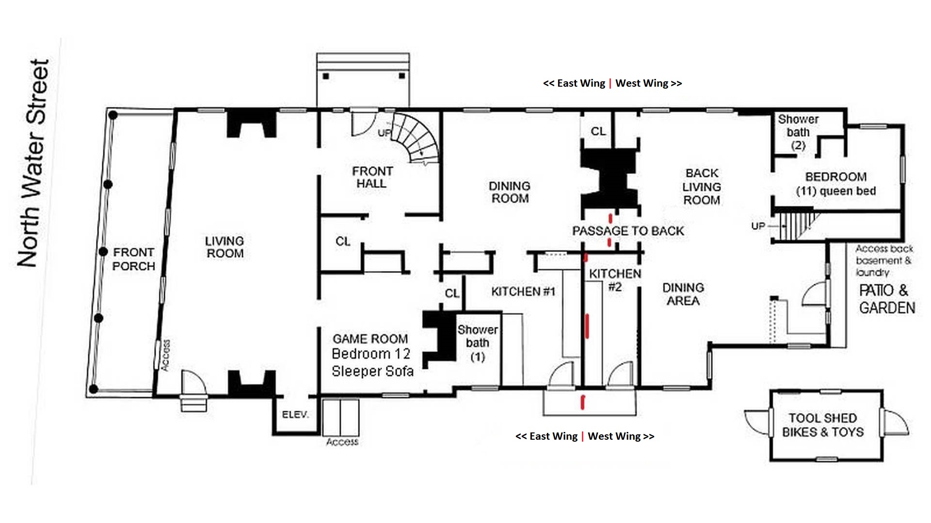 1st Floor Plan showing East & West Wings