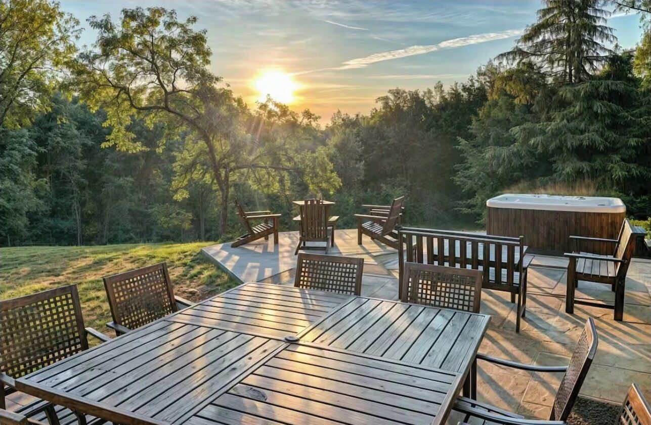 Enjoy dinner on the back porch at golden hour
