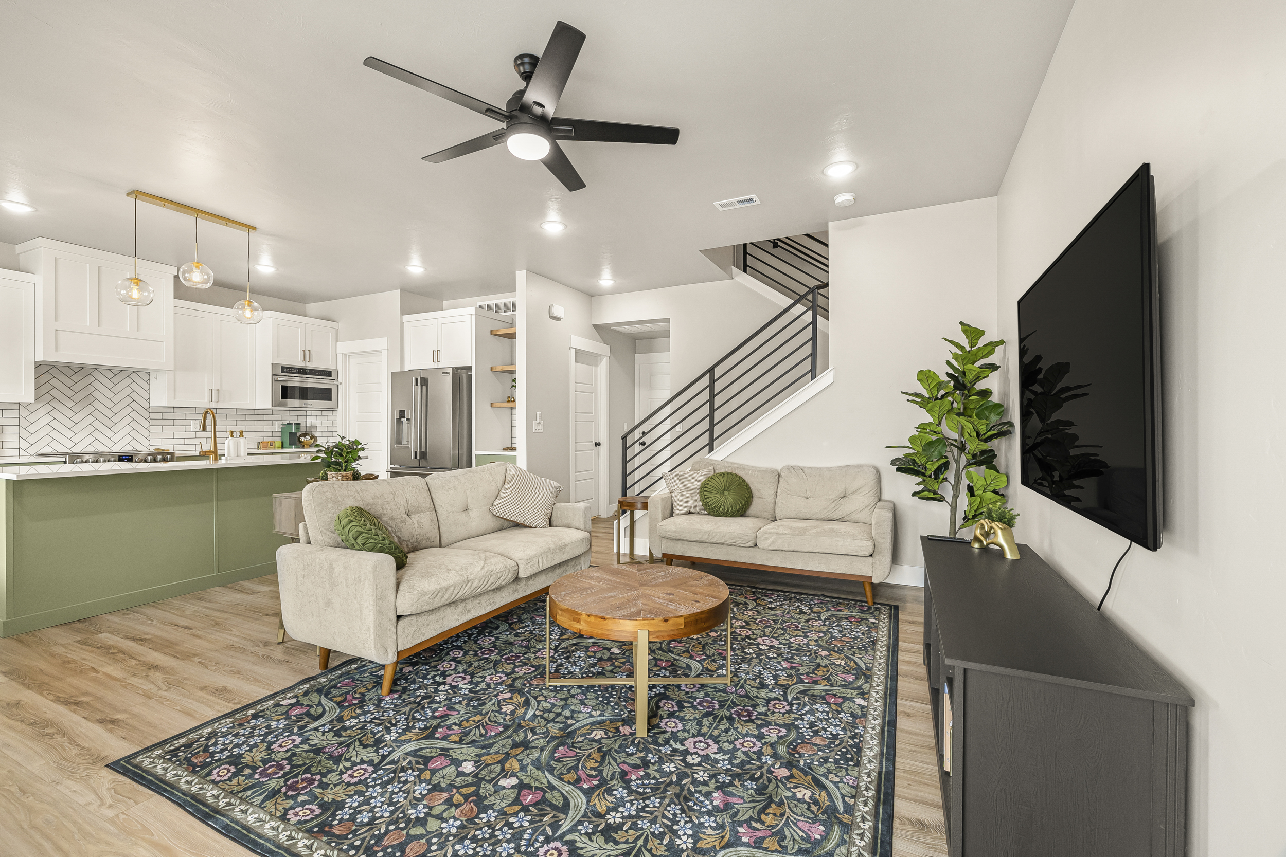 Main level living room and kitchen.