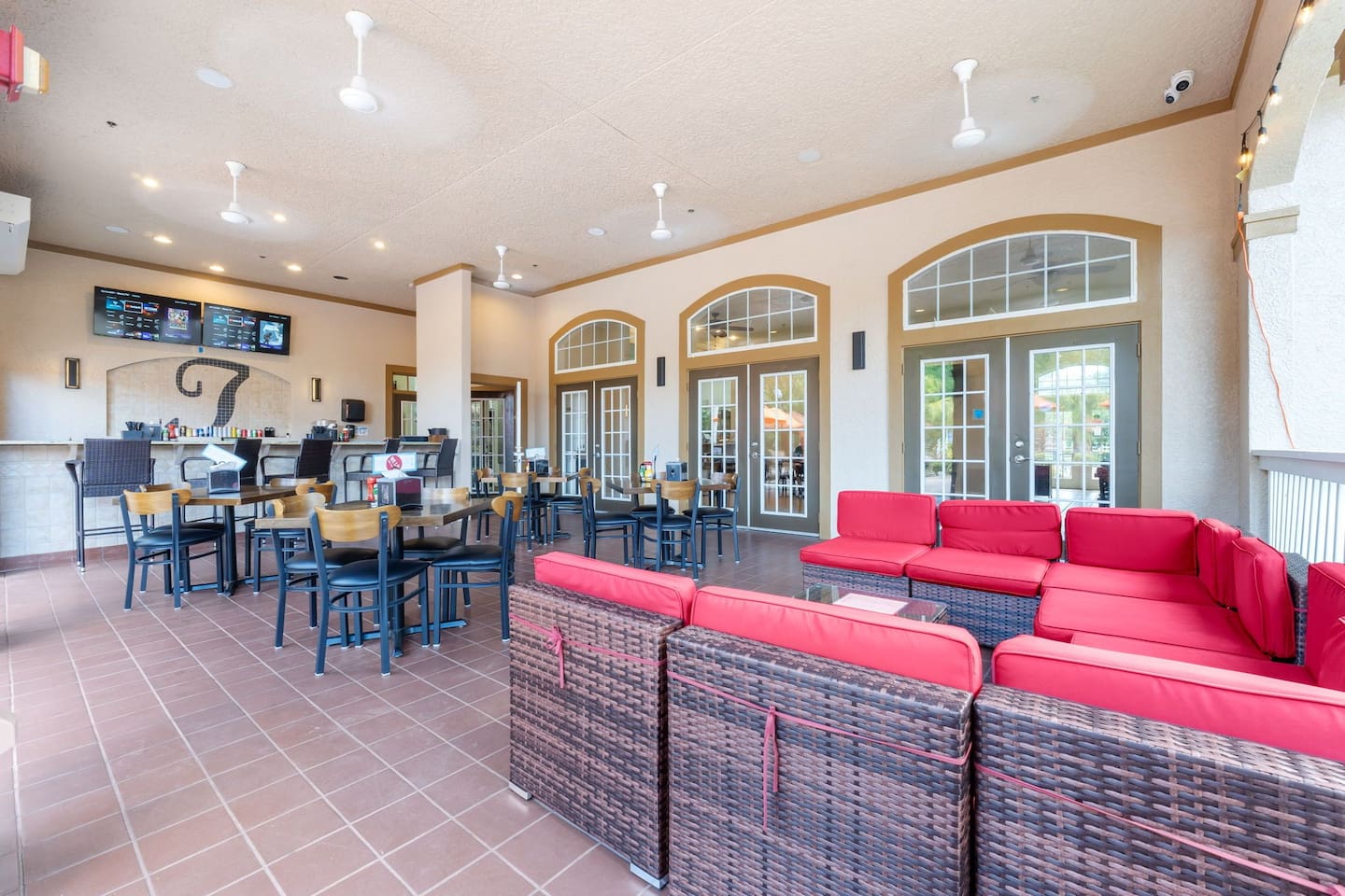 Enjoy a refreshing drink or meal at the community bar.
