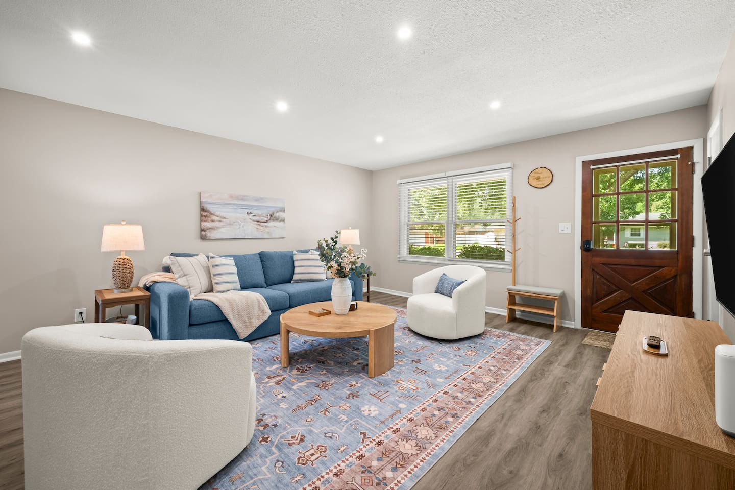 Bright, comfortable living space for relaxing after beach days and winery adventures.