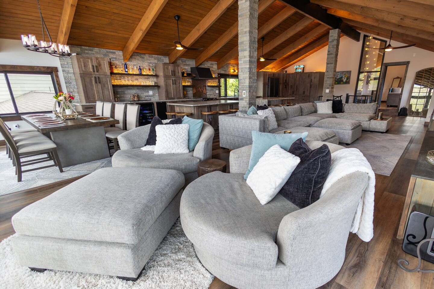 Cozy up in the oversized swivel chairs any time of day or night! 