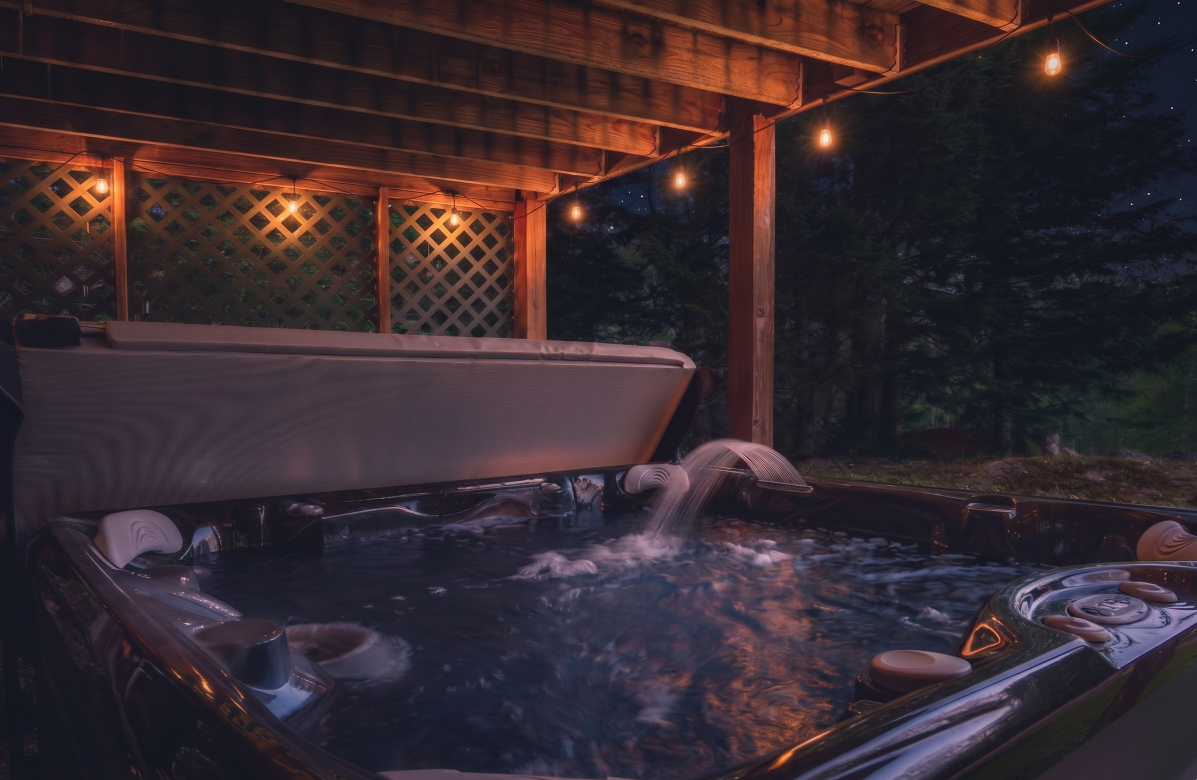 Soak away your stress in the private hot tub, available year-round for ultimate relaxation.