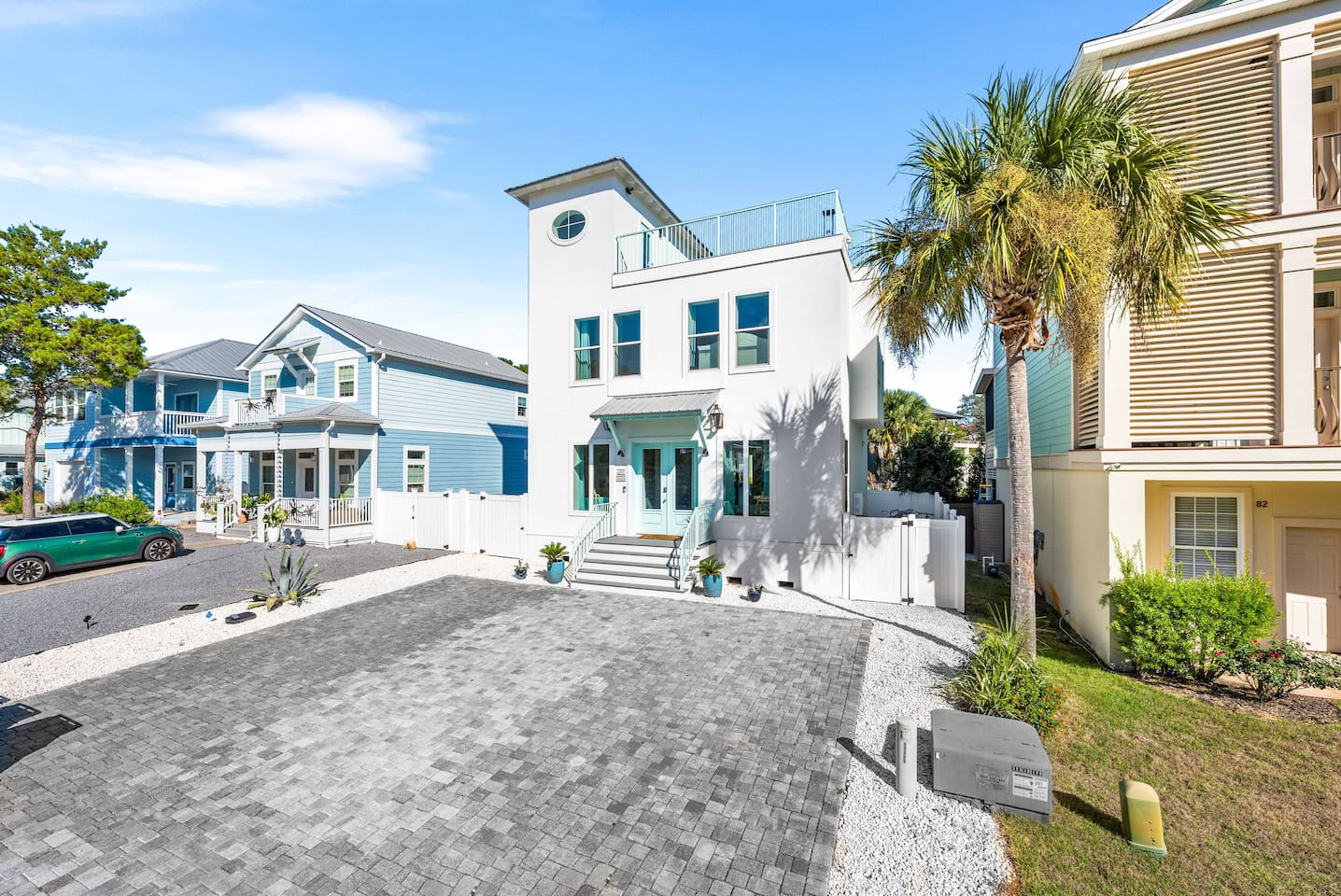 Forget the car—you’re just 10 minutes from the beach. Our oversized driveway easily fits 5 cars for your group of 12. Perfect too if you have a big truck or two!