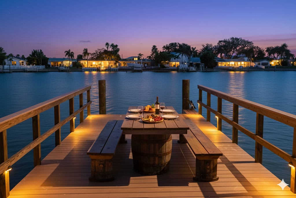 Dockside Tavern – Feast like a true buccaneer at the waterfront picnic table built from rum barrels. Swap sea tales, watch the waves, and toast the sunset as the cannons stand guard.