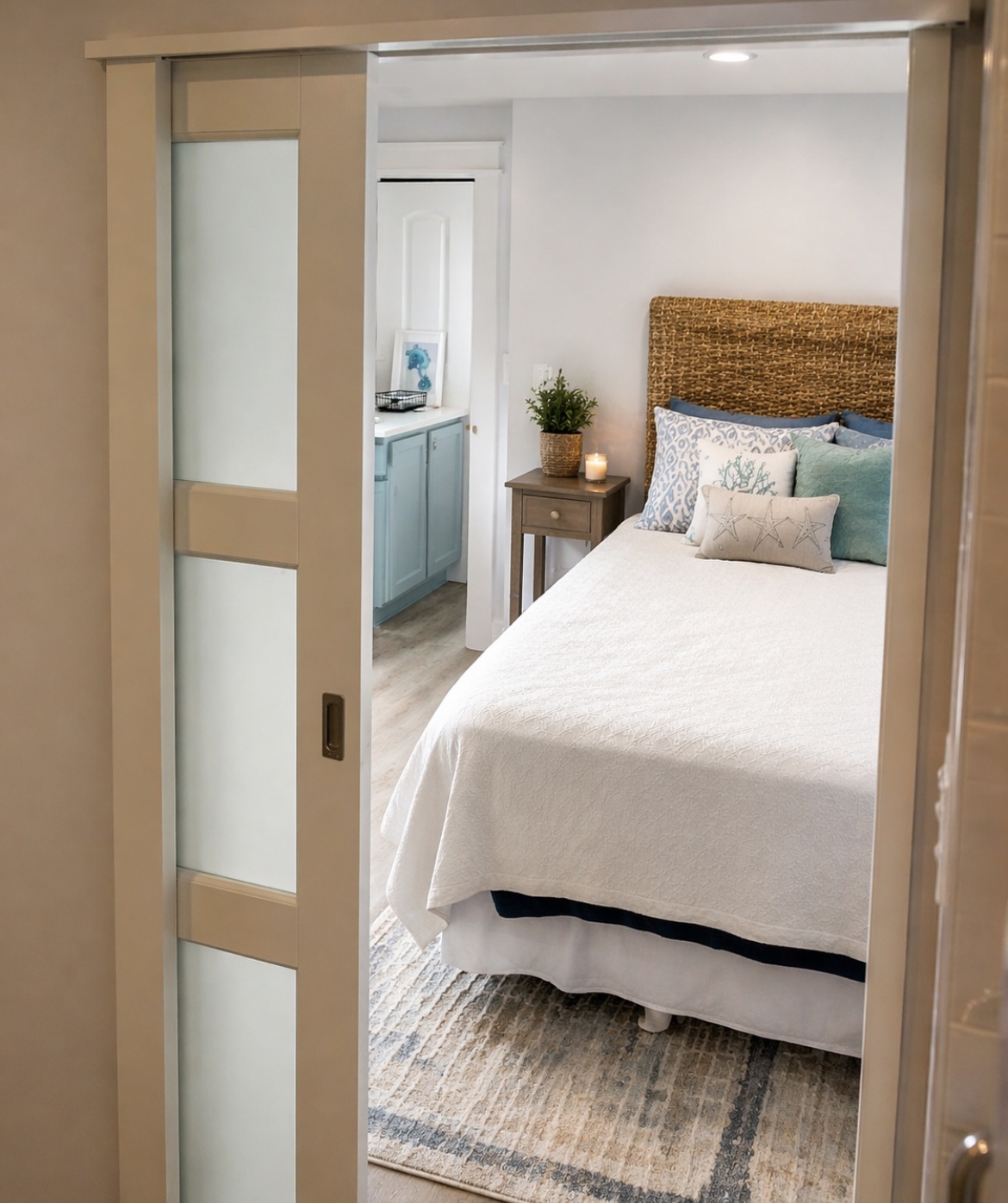Step through your private en suite entry into a calm, coastal-inspired space designed for easy, comfortable stays.