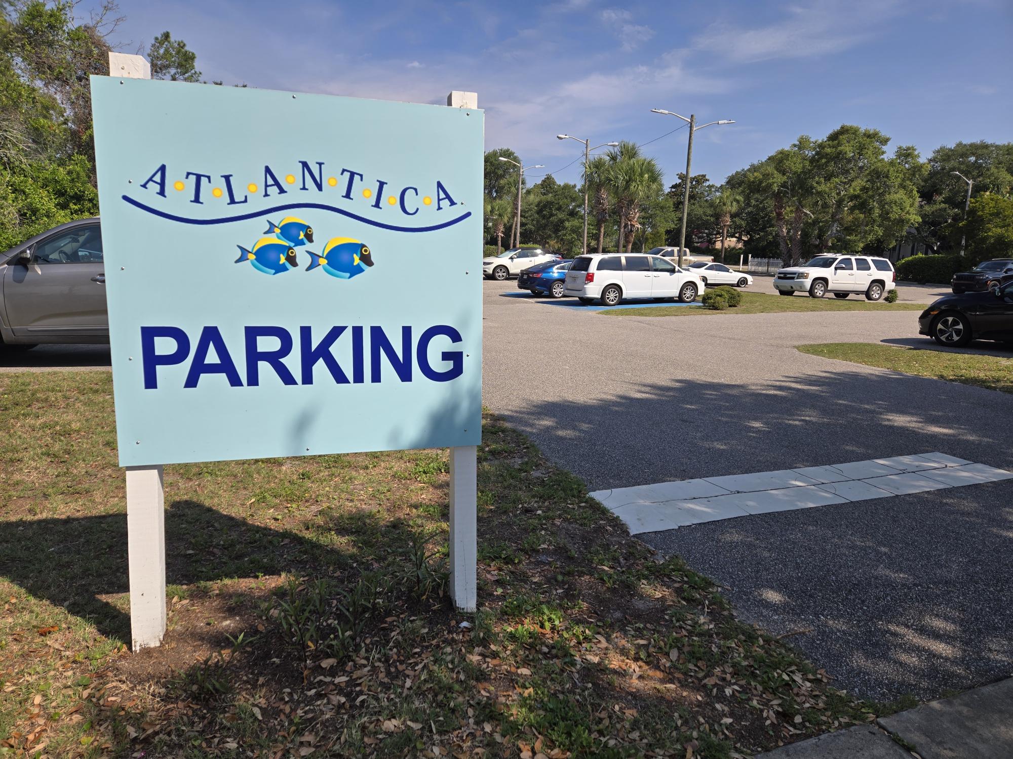 Only park in the labeled, designated parking lots for the Atlantica Resort - look for this sign