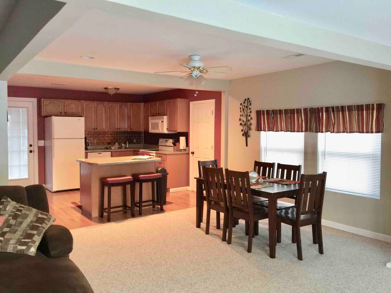 Open concept kitchen to living room and dining room