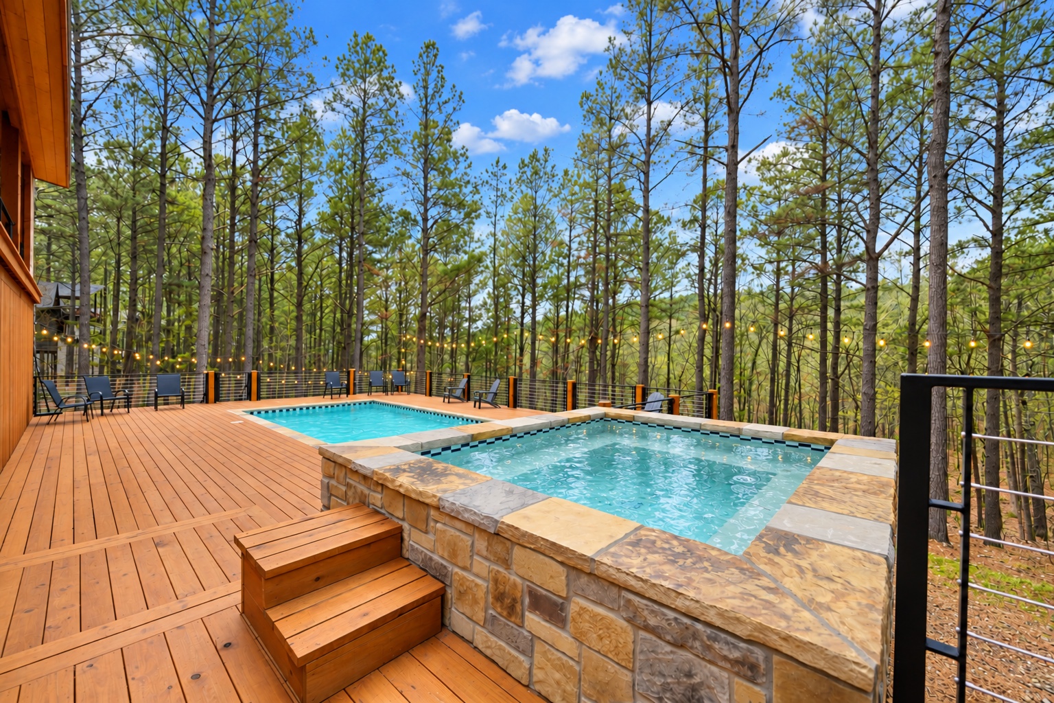 Trade your schedule for sunlit swims and peaceful forest views.