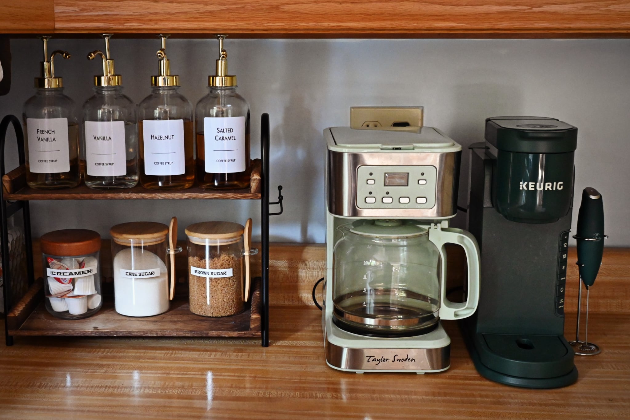 Our cozy coffee station includes a coffee maker, espresso machine & coffee syrups :)
