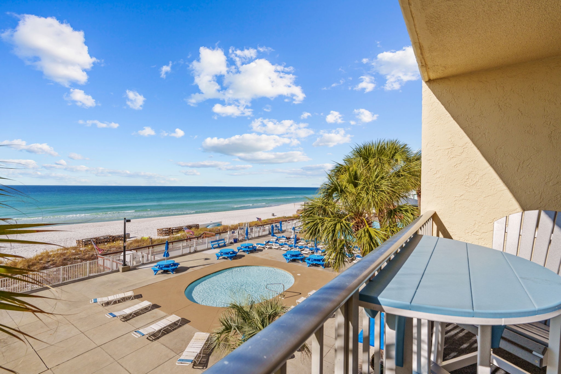 Stunning balcony views of the pool and the Gulf