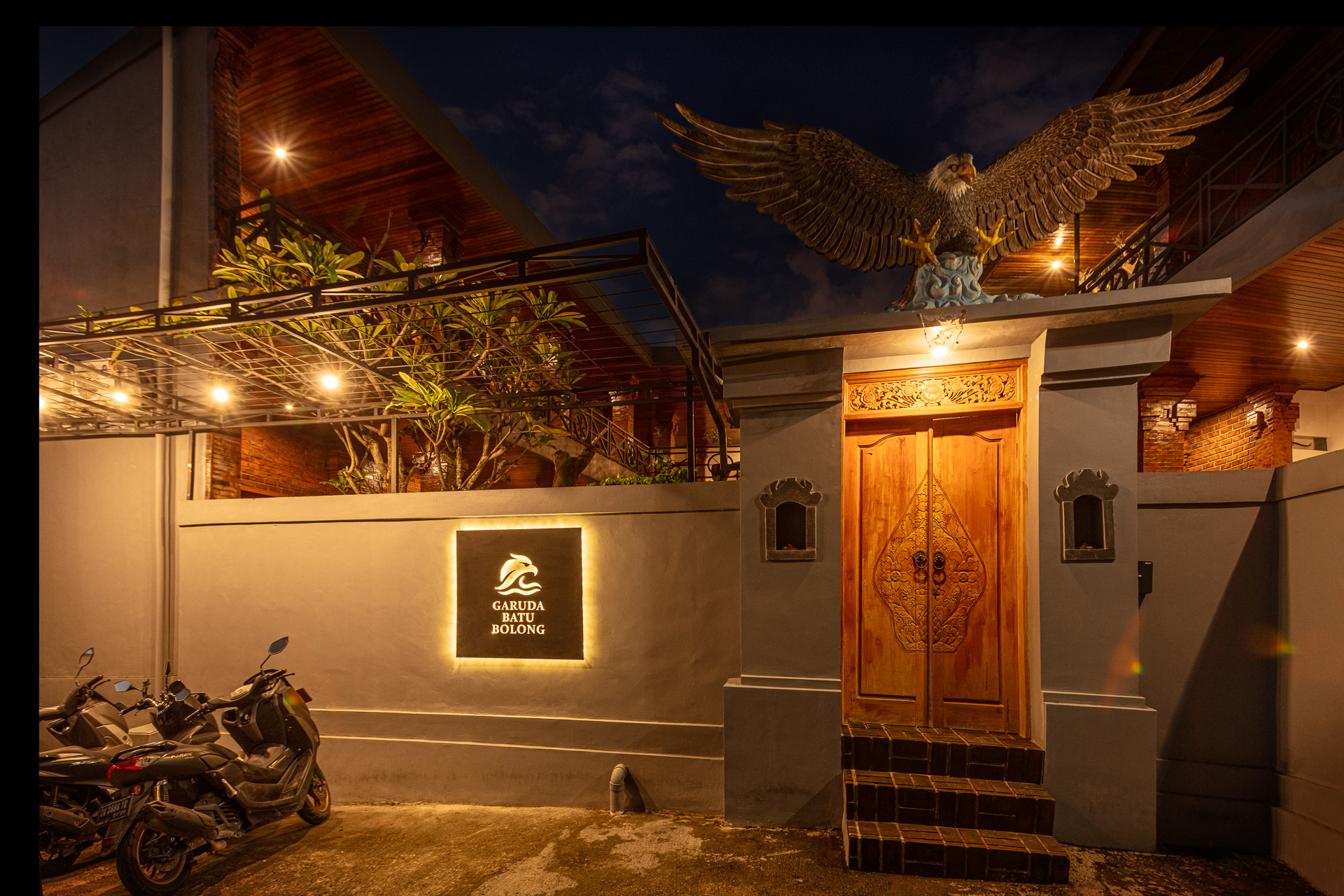 Easy to find, just look for the majestic eagle perched above our main gate.