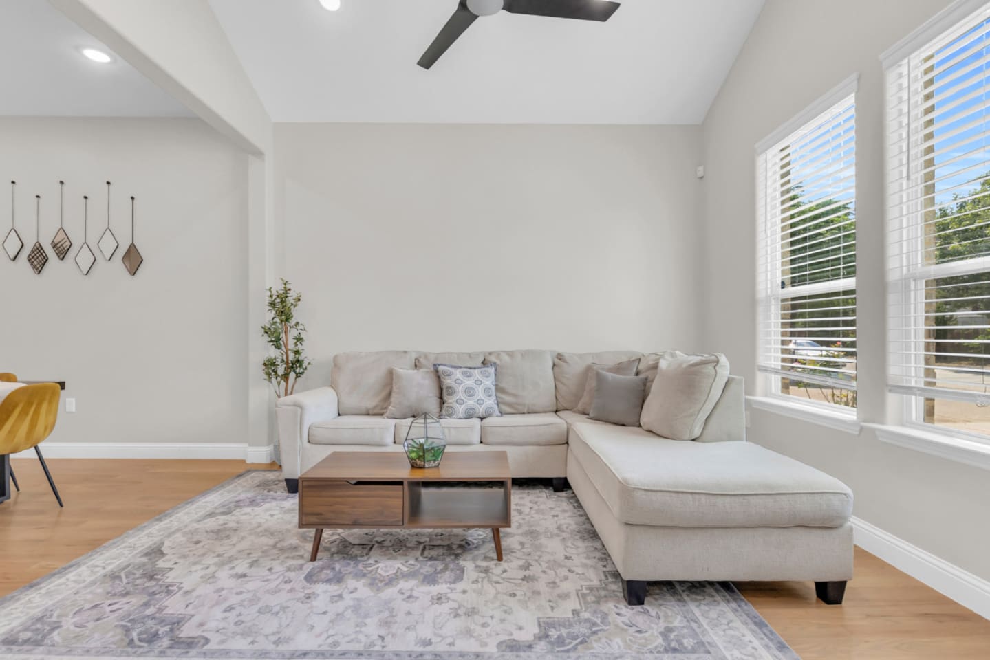 Spacious sectional sofa perfect for group lounging.